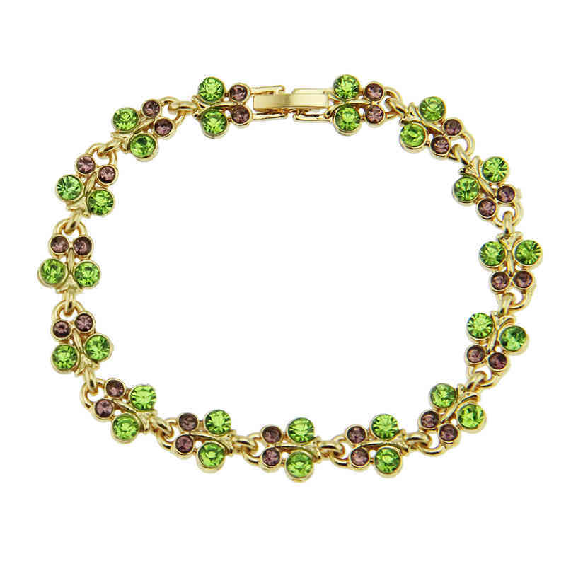 

Korean temperament inlaid color Rhintone women's bracelet simple student Bracelet hand jewelry, Gold (green diamond)