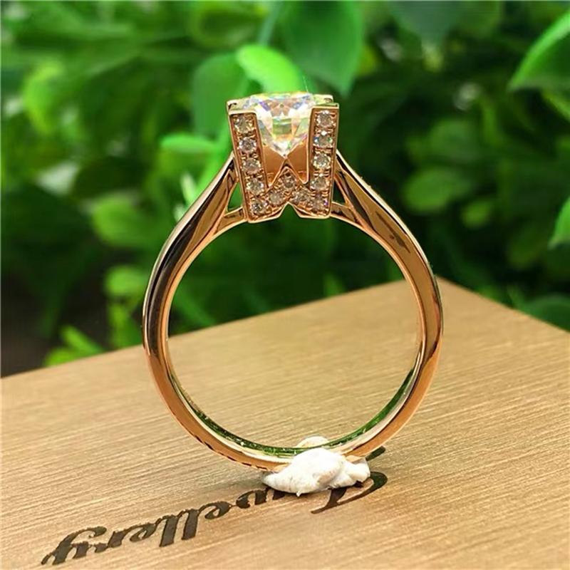 

Cluster Rings 14k Engagement Rose Gold Ring HW 1ct 2ct 3ct Round Cut Prong Setting Lab Diamond Moissanite For Gift, Golden;silver