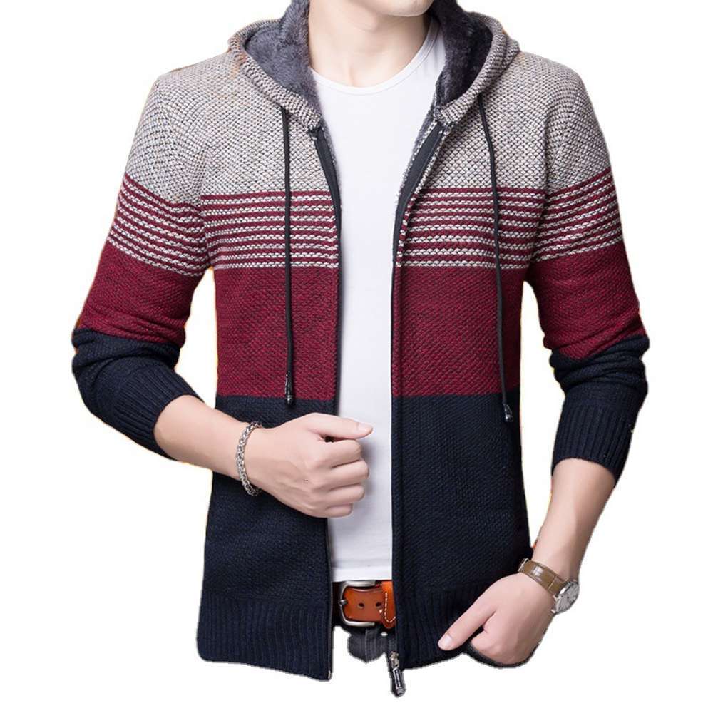 

New youth men's knitted cardigan in early spring, White;black