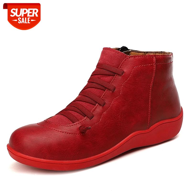 

Women's PU Leather Ankle Boots Women Autumn Winter Cross Strappy Vintage Women Punk Boots Flat Ladies Shoes Woman Botas Muje #W59Y, Black