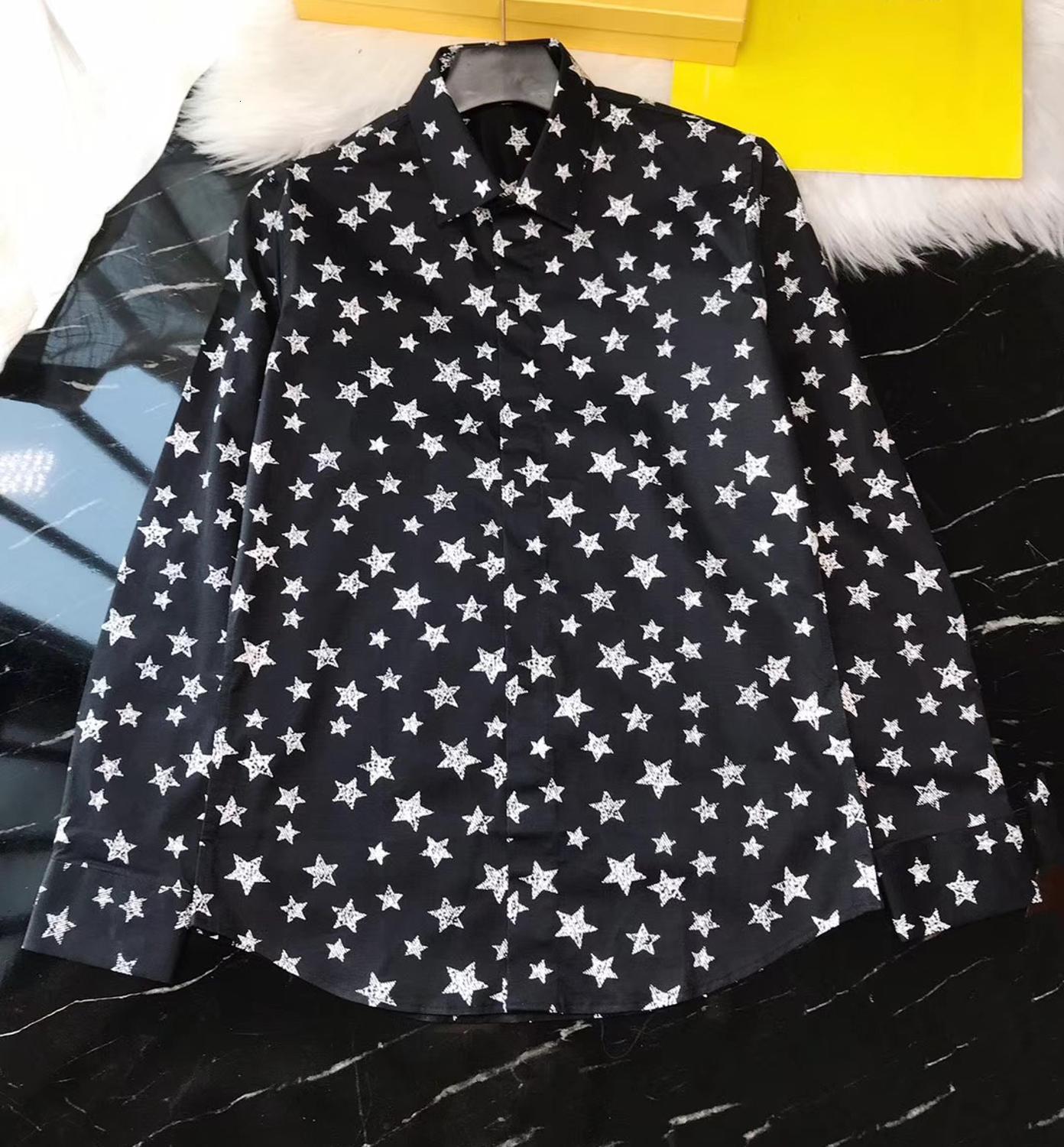 

2021 New Algodo Com Estampa Cheia Estrelas, Estilo Listrado Fino, Camisa De Mangas Compridas | 219109572 J4td, Black