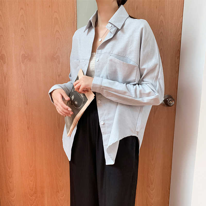 

Spring Autumn Korea Fashion Women Blouse Long Sleeve Loose Shirts Female Blusas vintage Womens Tops And Blouses D566 210608, Blue