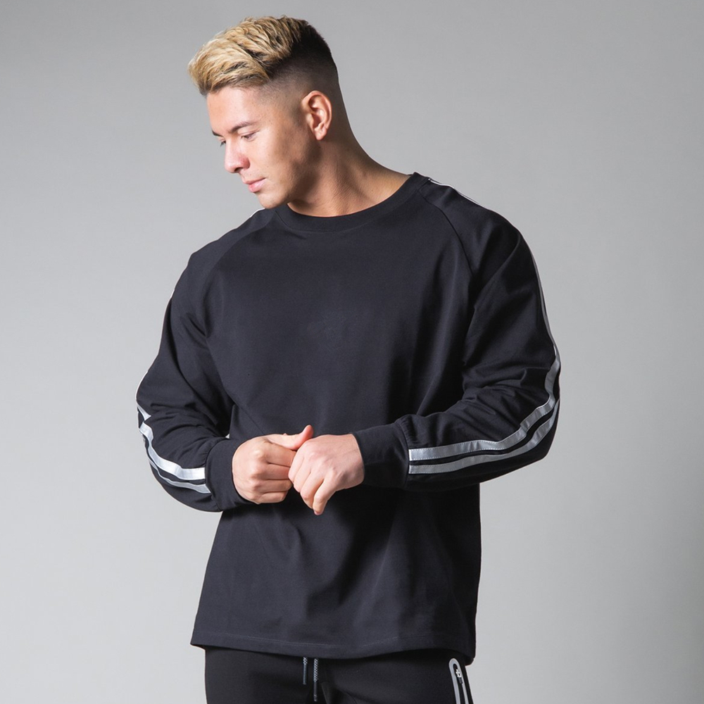 

2021 New Black Casual Long Sleeve Cotton T-shirt Men Gym Fitness Bodybuilding Workout Loose t Shirt Male Tee Tops Sport Training Clothing Dh, White (no logo)