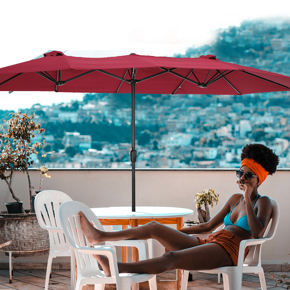 

Sunshade large double sided rectangular outdoor beach umbrella aluminum balcony market w crank Brown Party Decoration