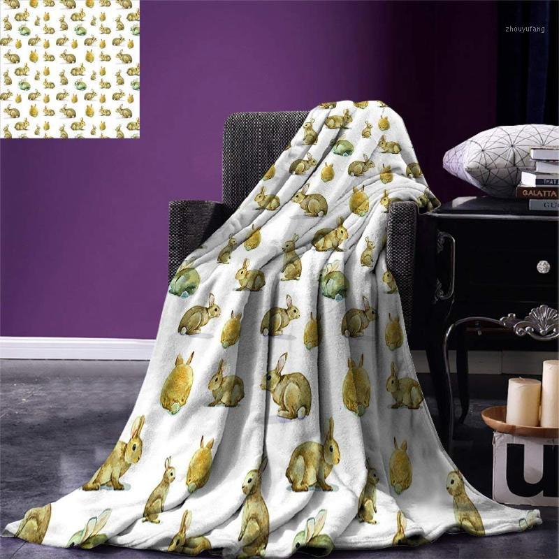 

Blankets Watercolor Throw Blanket Cute Furry Pattern Easter Animals Domestic Fluffy Pets Warm Microfiber