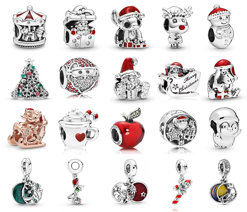 

Genuine 925 Sterling Silver Fit Pandora Bracelet Charms diy Beaded Loose Beads Santa Gift Silver Fitting Beads Love Heart Blue Crysta Charm, Black