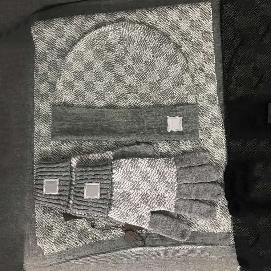 

new winter gloves protection hats scarves 3 piece designer suit stripe men's scarfs caps sets warm knitted hats shawls hat women's, Blue;gray