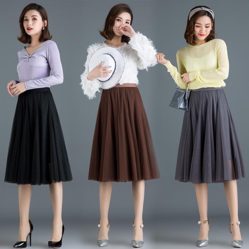 

Skirts Womens Tulle Mesh Pleated Harajuku Cute Skirt Korean Preppy Style Spring Autumn Ladies High Waist Elegant Long Party Club, Black