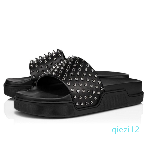 

top Red bottoms flip flops leather slippers slides sandals men women triple black white yellow pink spikes summer mens outdoor sandals