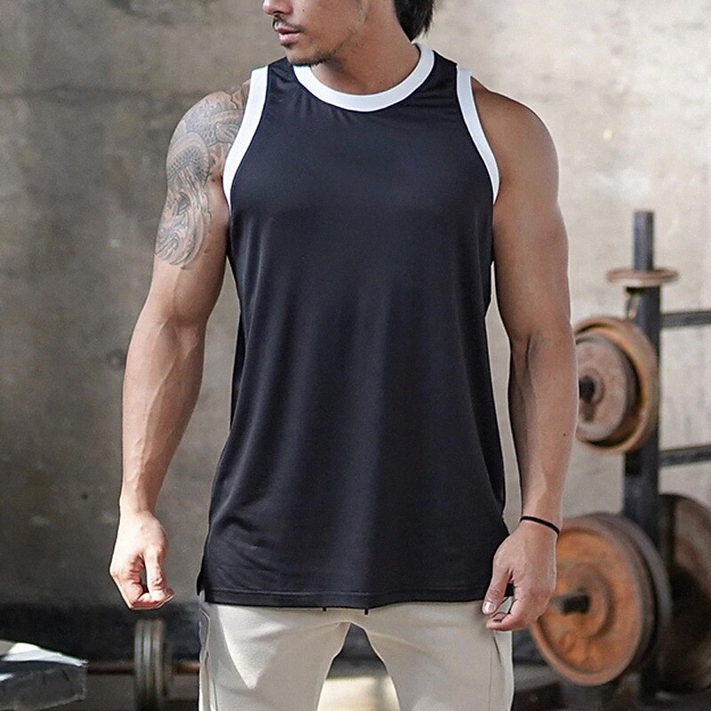 Men's Undershirt Solid Color Color Block Crew Neck Casual Daily Sleeveless Tops Lightweight Fashion Big and Tall Sports Black / White White Bla