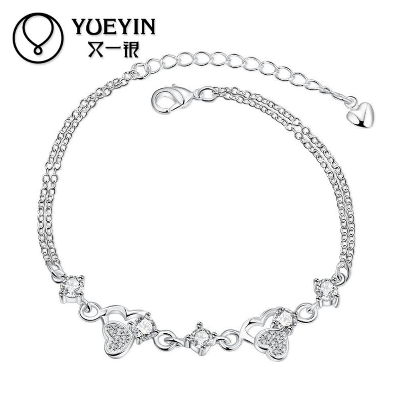 

Charm Bracelets Women's Silver Plated Bracelet Chain Fashion Bangles Romantic Couple Bijoux Women Nickle Free Antiallergic