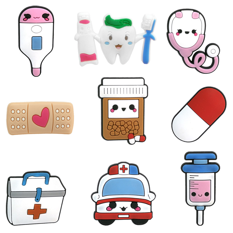 

100pcs + custom medical supplies pvc shoe charms shoecharm buckles fashion accessories soft rubber jibitz for croc shoes promotional gift