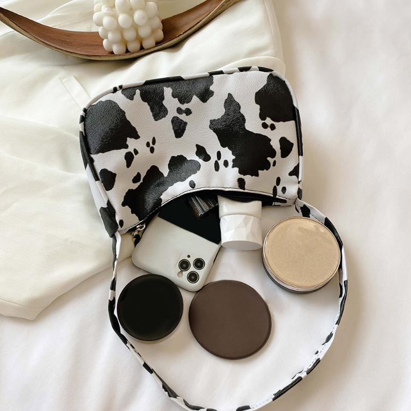 

Evening Bags Youth Ladies Simple Versatile Bag Women Cow Print PU Leather Handbags Lady Small Daily Travel Shoulder Totes