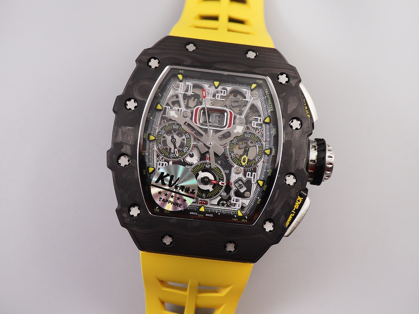 

KV Watch of wrist men 3135-3235 underwater type 116610 PM11-03F1 sports car design carbon fiber dial ETA7750 automatic timing movement sapphire mirro, Slivery;brown