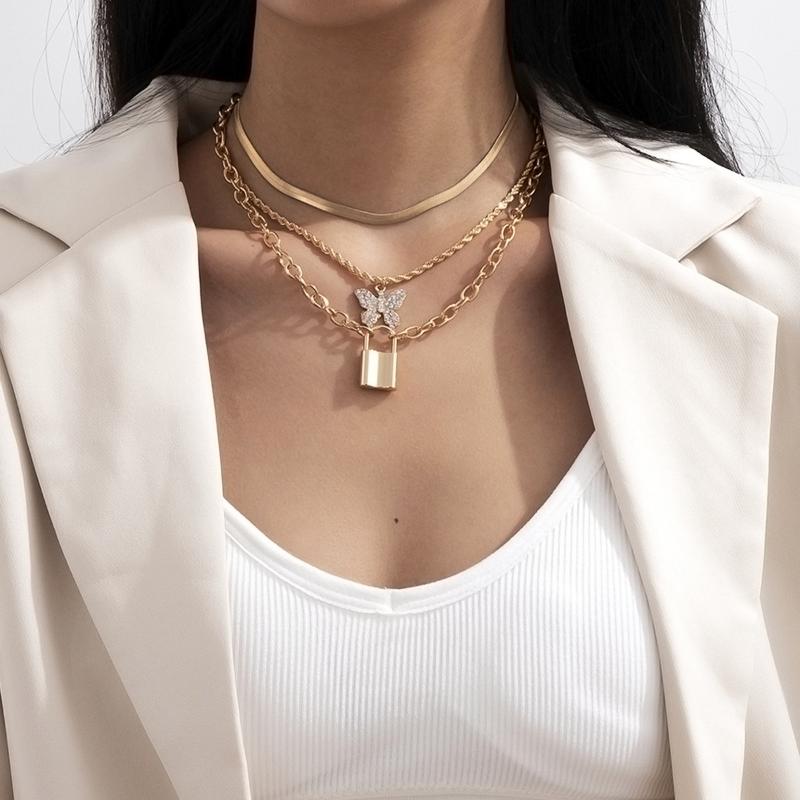 

Pendant Necklaces Jewelry Simple Ins Style Multi-layer Tassel Necklace Female Personality All-match Diamond Butterfly Lock