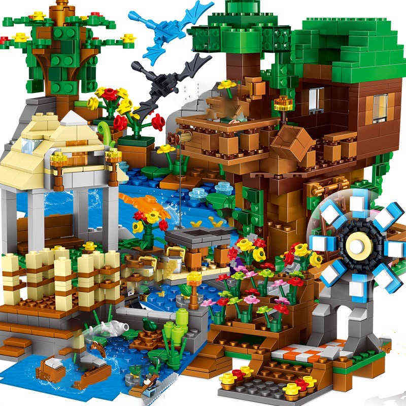 

2021 New Minecrafted Compatible Building Blocks Village City Tree House Waterfall Warhorse Bricks Toys For Children Gifts H1103