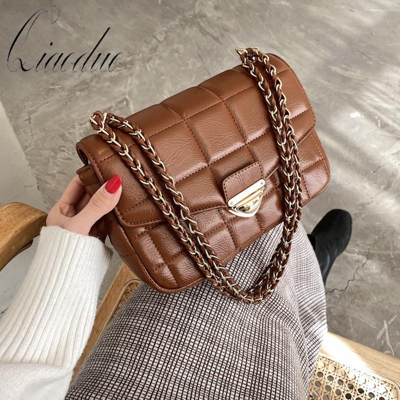 

Qiaoduo 2021 Fashion Trending PU Leather Women's Designer Handbag and Purses Chain Lattice Square Shoulder Crossbody Bag, Beige