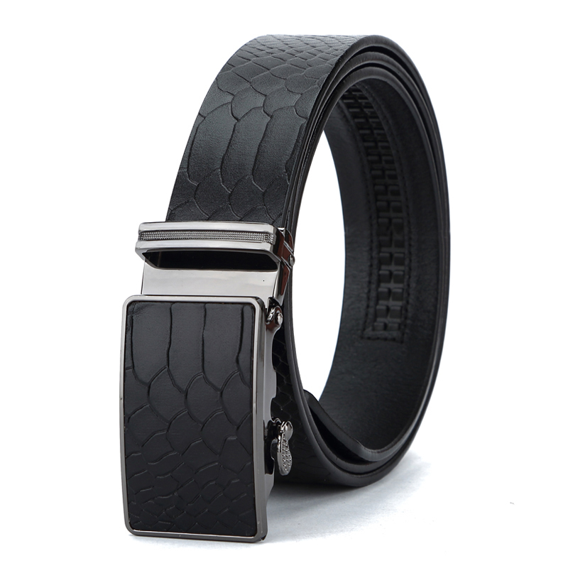 

2021 New High Quality Brand Luxury Automatic Buckle Cowhide Belt Genuine Leather Belts for Men Personality Texture Pattern Hot Sale Qvlx, Black