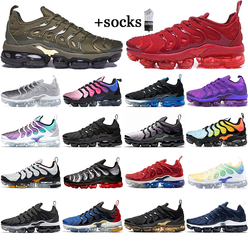 

with free socks Mens Shoe Sneakers TN Plus BETRUE black green Hyper Violet Bumblebee Midnight Navy cargo khaki Gold Breathable outdoor Casual Running Shoes size 36-45, #4 cargo khaki 36-45