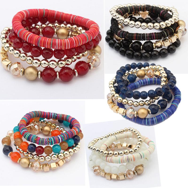 

Bangle Women 4 Pcs Colorful Beads Bracelets Fashion Multilayer Handmade Florid Cool Charm Wrap Bracelet Femme Gife