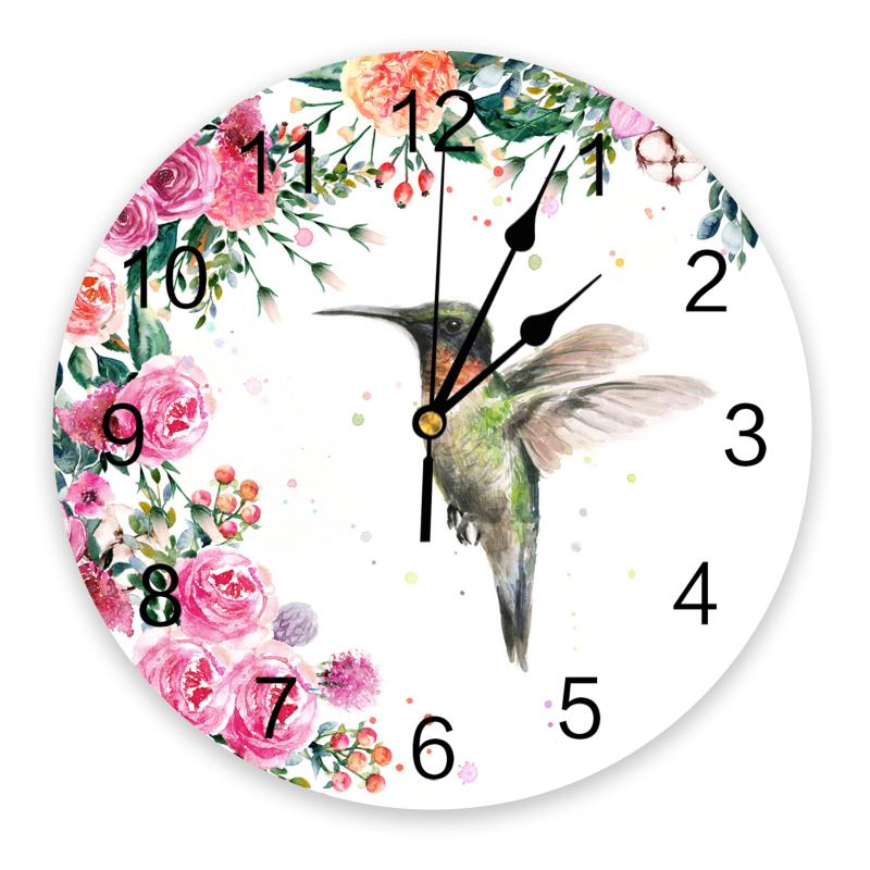 

Wall Clocks Hummingbird And Flowers PVC Clock Living Room Decoration Modern Design Home Decore Digital