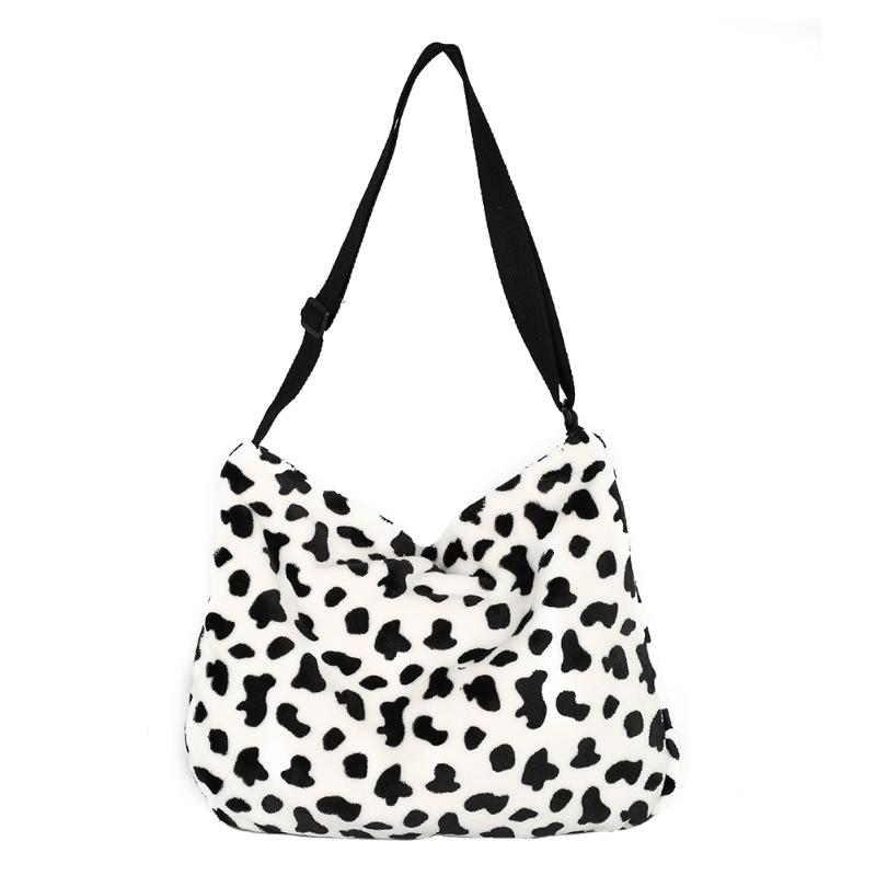 

Fashion Plush Cow Milk Pattern Shoulder Bag Casual Autumn Winter Women Small Crossbody Bags Travel Cute Messenger Handbags Pouch, 21x15x4cm