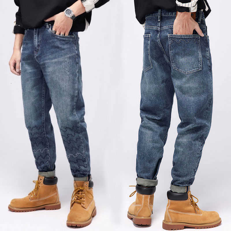 

Street Style Fashion Men Jeans Loose Fit Retro Blue Elastic Ripped Embroidery Designer Hip Hop Wide Leg Denim Pants