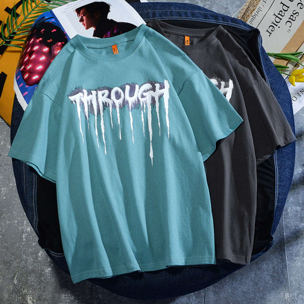 

2021 spring and summer new fashion brand high street paint graffiti printed t-shirt casual pure cotton large short sleeve men's shirt, White;black
