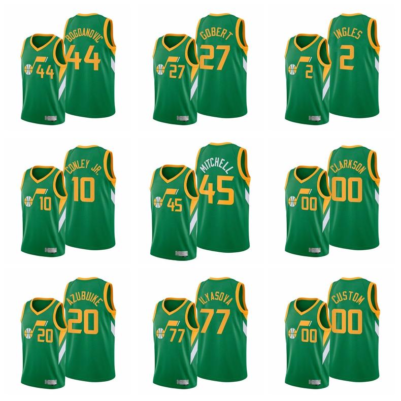 

2020-21 UtahJazzMen Donovan Mitchell Rudy Gobert Bojan Bogdanovic Mike Conley Jr. Joe Ingles Clarkson Edition Earned Green Baske, Black;red