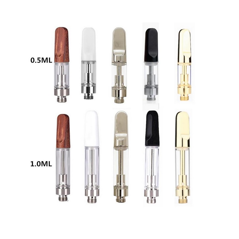 

Newest TH205 Vape Cartridges 0.5ml 10.ml Glass Ceramic Coil Vape Carts Gold/Silver/Wood Drip Tips 510 Thread Thick Oil Glass Tank