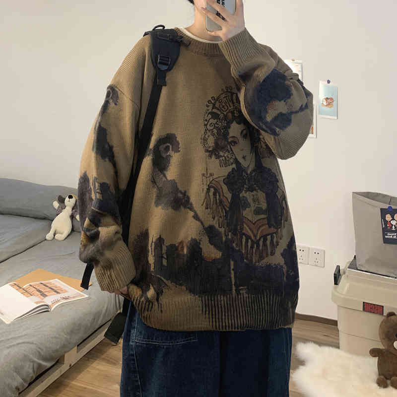 

men's sweaters chinese-style tie dye shirt, couple's fashions, korean winter clothes, harajuku sweaters, male , street 's ljt, White;black