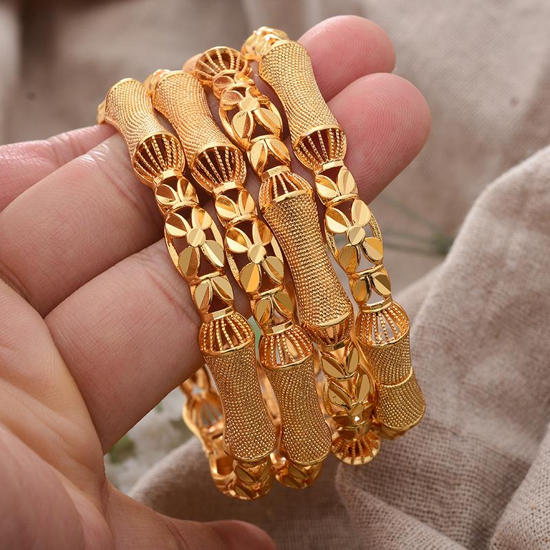 

Bangle 4pcs/Lot Dubai France Gold Color Bangles For Women Bride Wedding Bracelet Bijoux Africaine Items To Nigeria