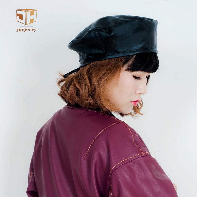 

Joejerry Vintage PU Leather Black Red Beret For Women Korean Ladies Berets Hat Flat Cap Spring Summer Autumn Winter1