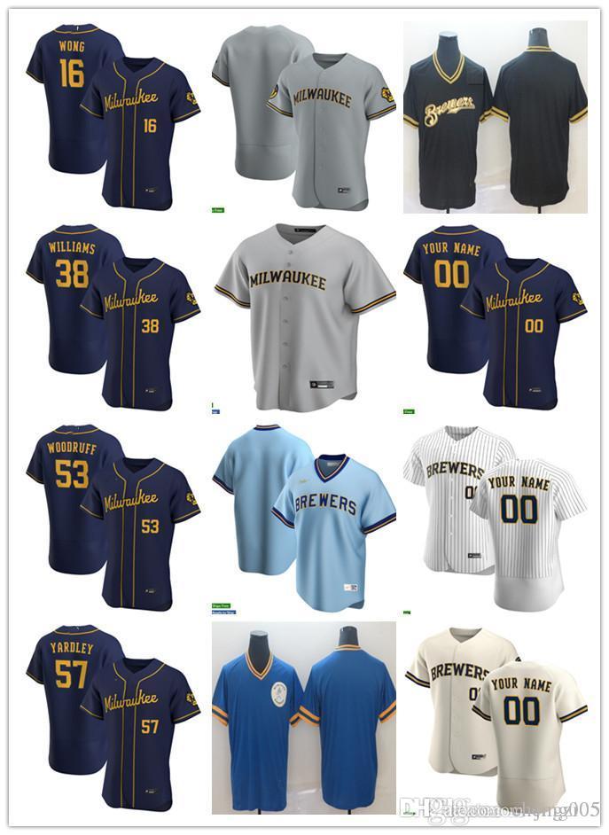 

Men Women Youth 38 Devin Williams 16 Kolten Wong 53 Brandon Woodruff 57 Eric Yardley Custom Baseball Jersey Blank white gray beige navy blue, Blue;black
