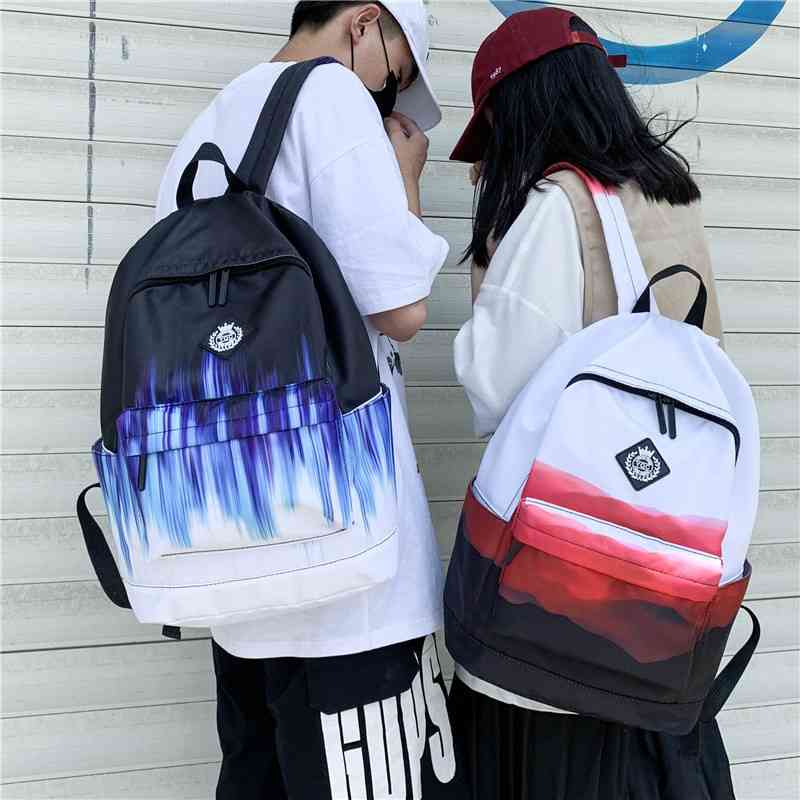 

Junior backpack Korean version of the same style for men and women senior high students contrast color schoolbag trend, Black and white color matching