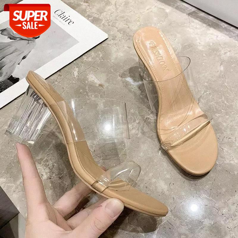 

Summer High Heels Woman Sandals Clear Crystal Shoes Transparent Ladies Sexy Square Toe Beach Beach Slippers Zapatillas Mujer #FQ9N, Black