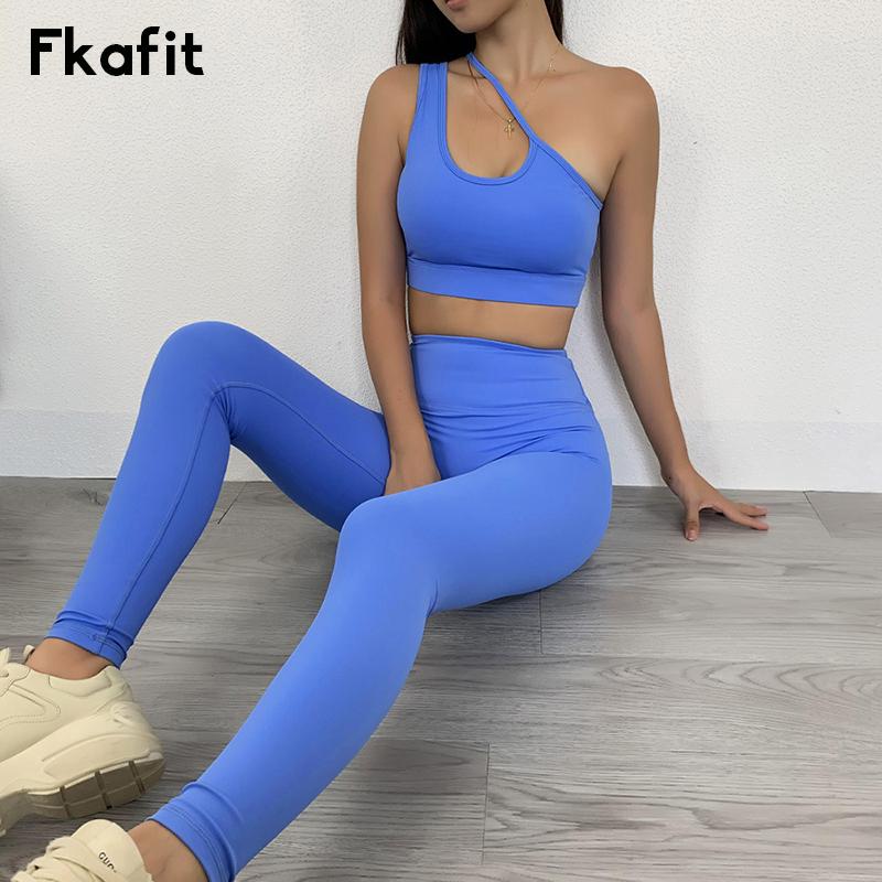 

Sports Suits For Women Yoga Suit Sportswear Outcity Oblique Shoulder Women' Tracksuit Top Bra Leggings Set Outfits Gym Clothing, Blue