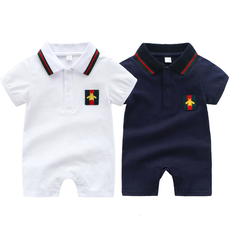 

Baby Newborn Romper Designer Clothes Fashion Stripe Summer Thin Boys Girls Short Sleeve Romper Infant Cotton Climbing Clothes, Navy blue