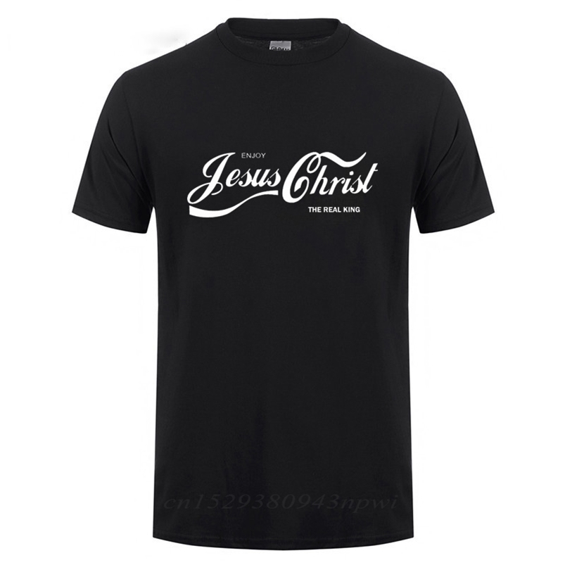 

ENJOY JESUS CHRIST THE REAL KING CHRISTIAN FUN T SHIRT Baptism Church Bride Squad Esthetic Faith Cotton Funny Gift T-Shirt 210706, Black