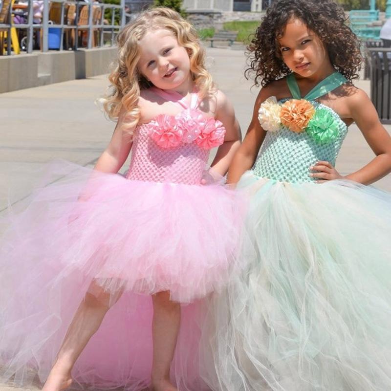 

Girl's Dresses Baby Girls Pink Lace Trailing Tutu Dress Kids Crochet Tulle Flower Evening Ball Gown Children Party Banquet Costume, Red;yellow