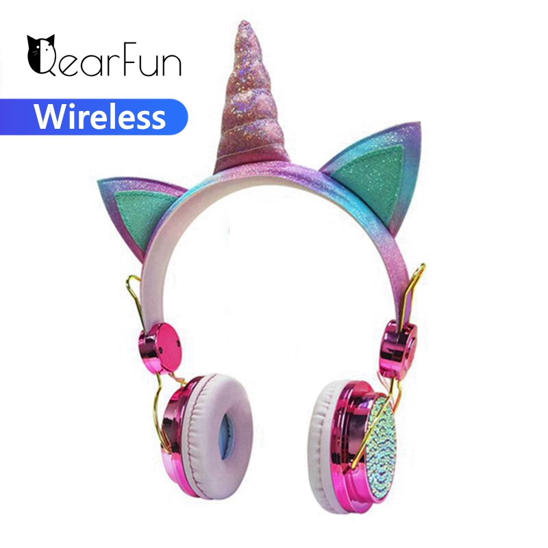 

Wireless Kids Headset Cartoon Unicorn Headphones with Microphone Girls Gamer Children Wired Earphone Auriculares Bluetooth Gifts