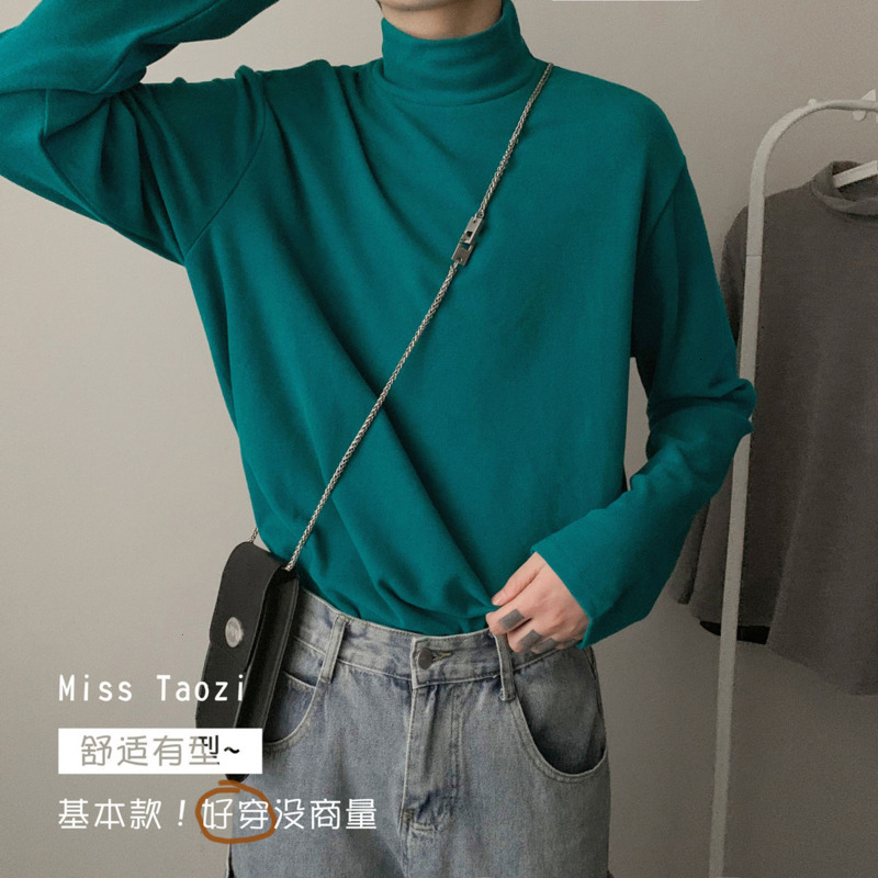 

2021 New Autumn Winter Stand-up Collar t Shirt Men's Warmth Fashion Casual T-shirt Men Streetwear Loose Korean Long-sleeved Tshirt Mens U6c1, Black