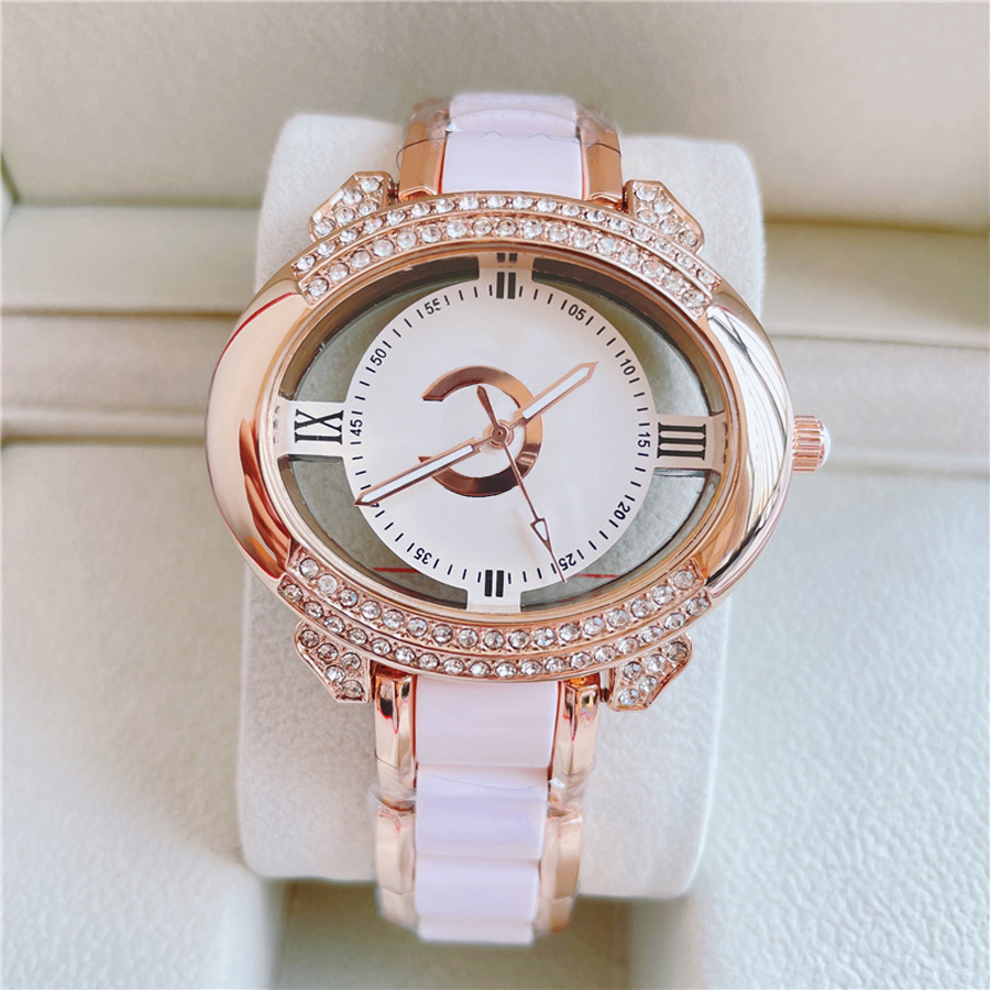 

Fashion Brand Watches Women Girl Hollow Out Crystal Oval Style Steel Band Quartz Wrist Watch C57, Black