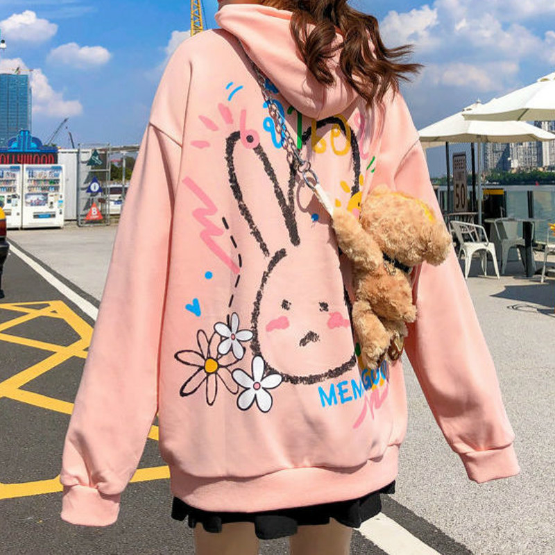 

2021 New Deeptown Estilo Coreano Moletom Outono Roupas De Inverno Graffiti Impresso Hoodies Feminino Manga Longa Topos Solto Casual Pulver S, White