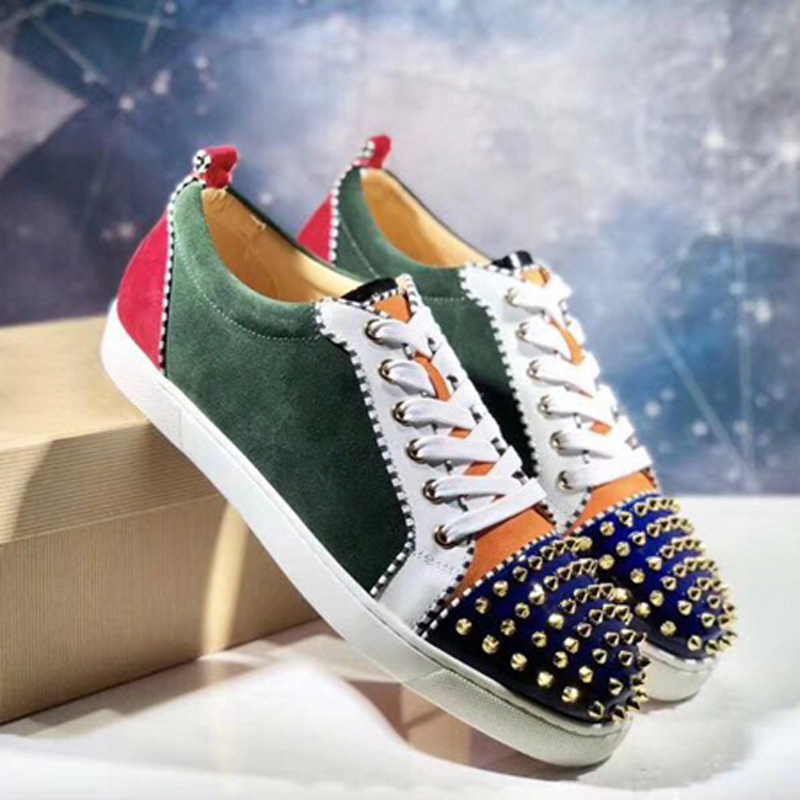 

designer Fashion Sneakers women mens Low Cut casual Shoes Spikes Red is Bottom white leather shoes black Party Wedding Lace-up flat shoes, Colour13