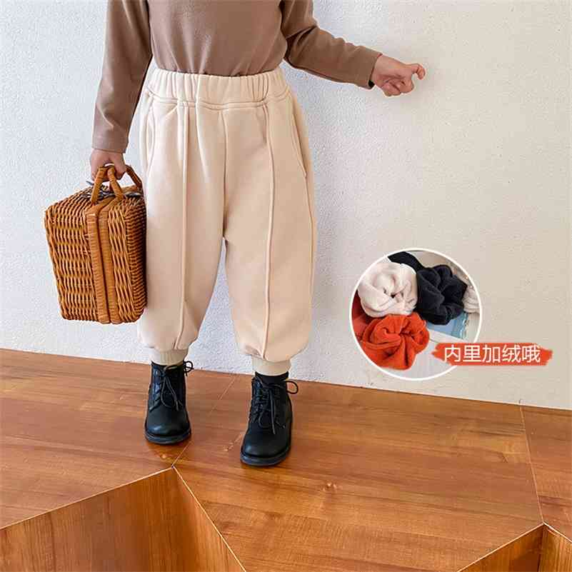 

Winter girls boys warm fleece lining sports pants thick loose casual sweatpants 1-7Y 210708, Orange red