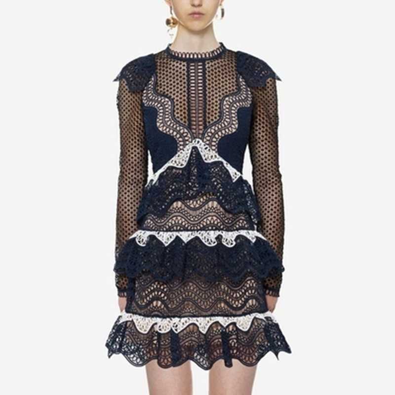 

HIGH QUALITY Self Portrait Long sleeve lace mini dress floral hollow out sweet sexy party patchwork women dresses 210525, Picture color