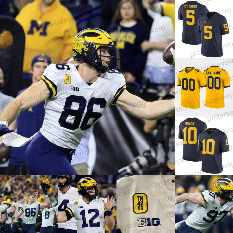 

NCAA Michigan Wolverines College Football Jersey Tom Brady Bell Woodson Haskins Wilson Cade McNamara J.J. McCarthy Blake Corum A.J. Henning Baldwin Aidan Hutchinson, White with patch