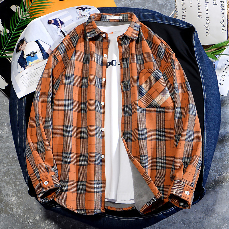 

Men's Korean Style Fleece Plaid Shirts 2021 Spring Fashion Long Sleeve Hawaiana Shirt Mens Oversized Casual Tops Koszula Txpk, Red