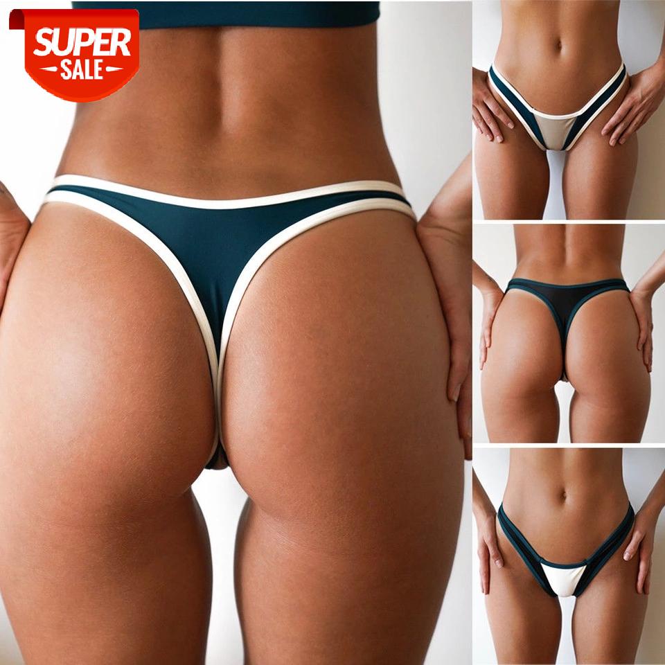 

2019 Summer Sexy Women Bikini Bottom Brazilian Cheeky Thong V Swimwear Swimsuit Swimming Trunks Beachwear #Kf0h, White;black